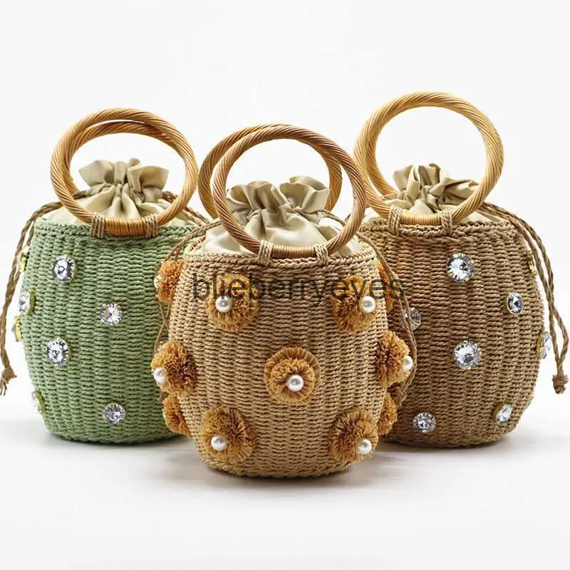 Bags andmade Rinestone Crystal Embellised Straw Bag Small Bucket Lady Travel Purses andbagsblieberryeyes