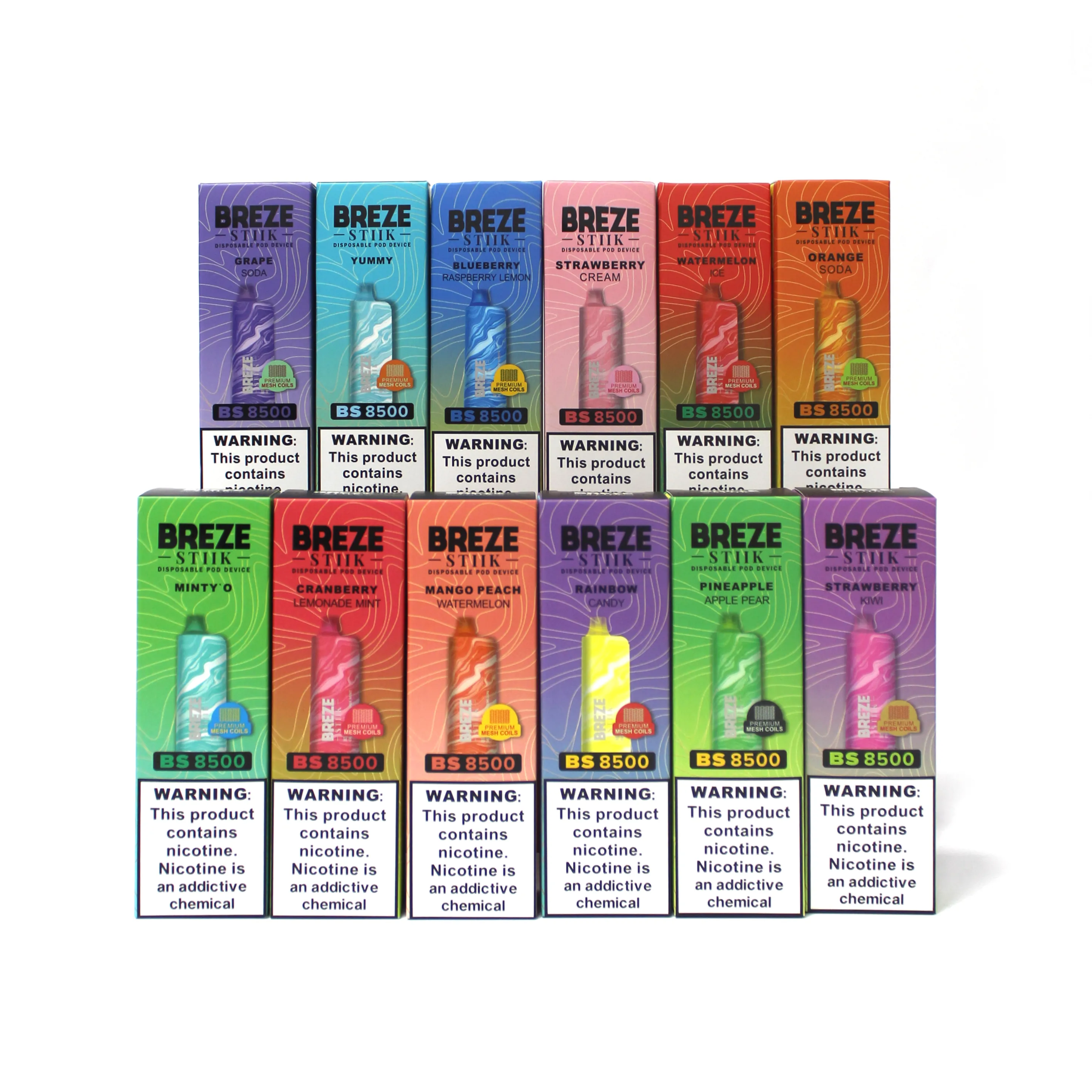 Original Breze Stiik BS 8500 baforadas cigarro elétrico descartável vape descartável PODS melhor que tornado bingo 8000 baforadas