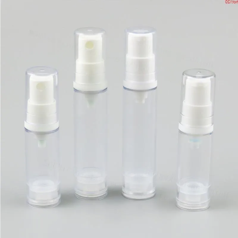 300 x 5 ml 10 ml petite bouteille de pompe à lotion sans air avec capuchon blanc transparent 1/3 oz mini pulvérisateur sans air de voyage emballage cosmétique bon Oepqp