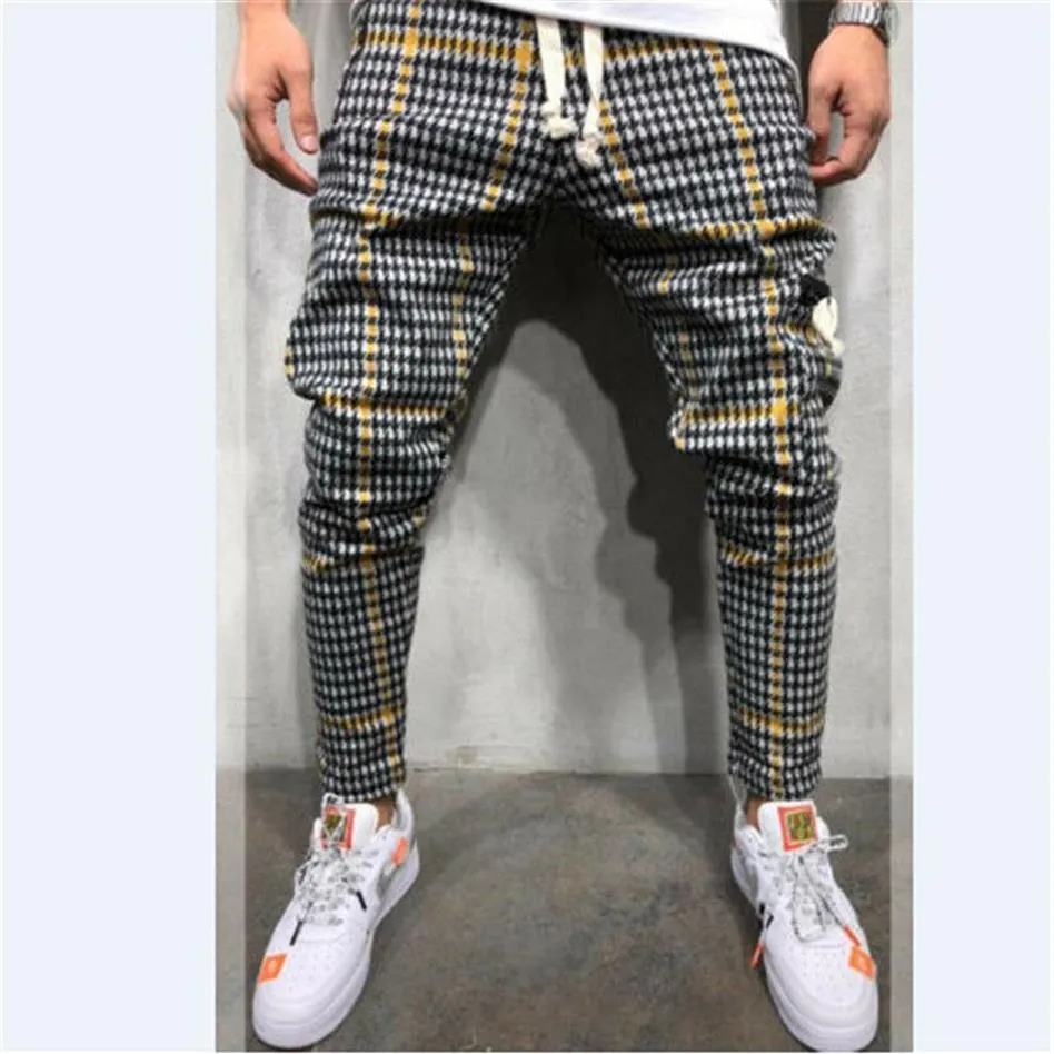 Pantaloni lunghi scozzesi da uomo Moda di alta qualità 2019 Primavera Autunno Casual Pantaloni hip-hop da uomo Pantaloni Harem elastici con lacci maschili2310