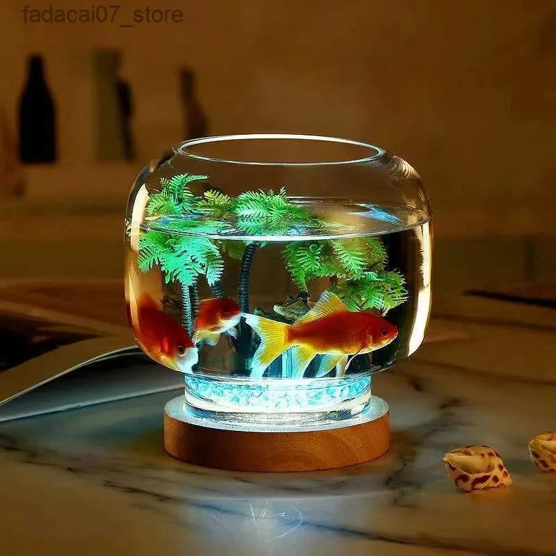 Creative Round Glass Fish Tank With Lighting And Fighting Features