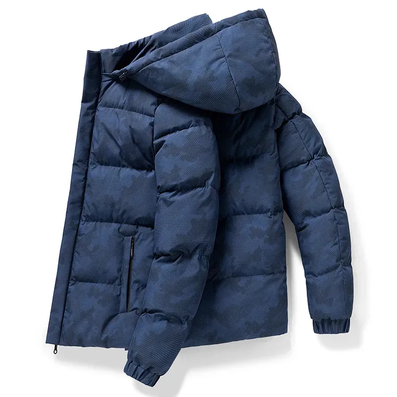 Мужские пуховые парки 2023, зимняя куртка, ветрозащитная короткая камуфляжная куртка-пуховик, мужское пальто-анорак, уличная мужская ветровка с капюшоном 231018