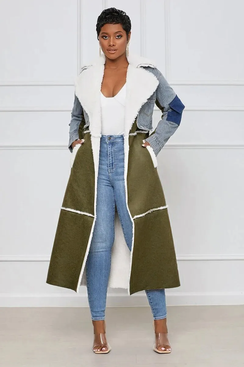 Womens Wool Blend X-Long Winter Jacket with Turn-Down Collar