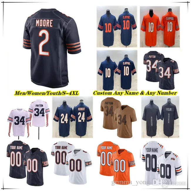 Amerikaans voetbalshirt Justin Fields DJ Moore Khalil Herbert Cole Kmet Darnell Mooney Walter Payton T.J. Edwards Brian Urlacher Darnell Mooney Bagent Brisker 4XL