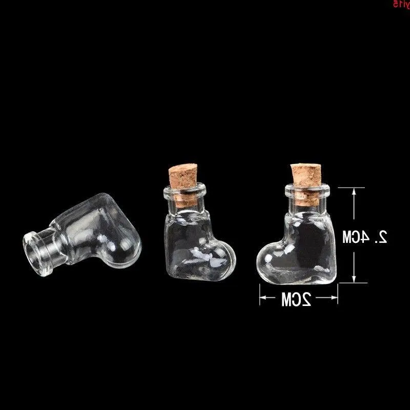 Mini bottiglie a forma di cuore Pendenti Piccolo vetro con vasetti di sughero Regali Fiala trasparente trasparente 100 pezzi buona quantità Mkixm