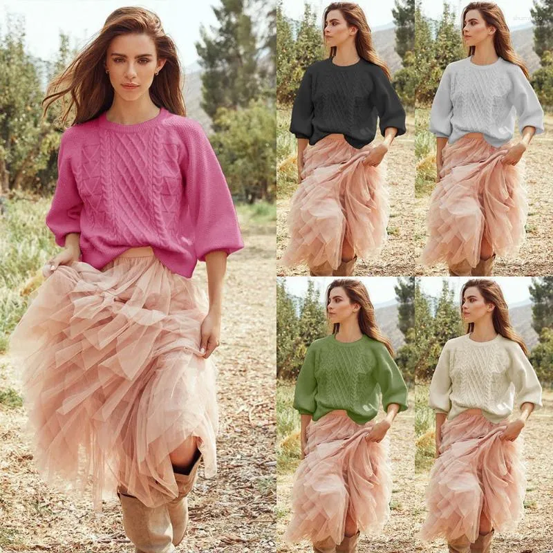 Swetery damskie zimowe moda okrągła szyja solidny kolor guziki sweter luźny pullover Women2023