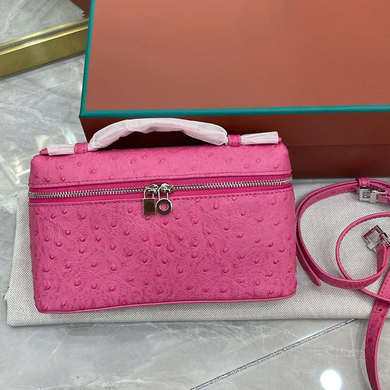 Poche supplémentaire Mini pochette rose en cuir d'autruche femme sac de créateur crocodile boîte poignée supérieure sac à bandoulière sac à main poches de qualité supérieure matériel argenté