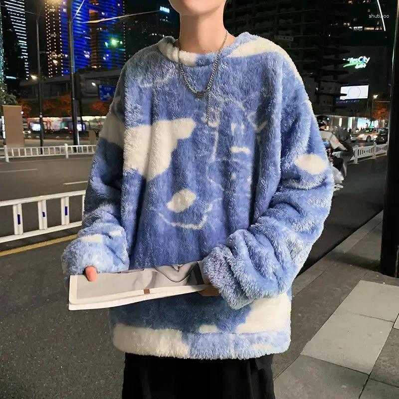 Camisolas masculinas moda o-pescoço solto flanela roupas casuais 2023 inverno oversized coreano pullovers all-match quente topos