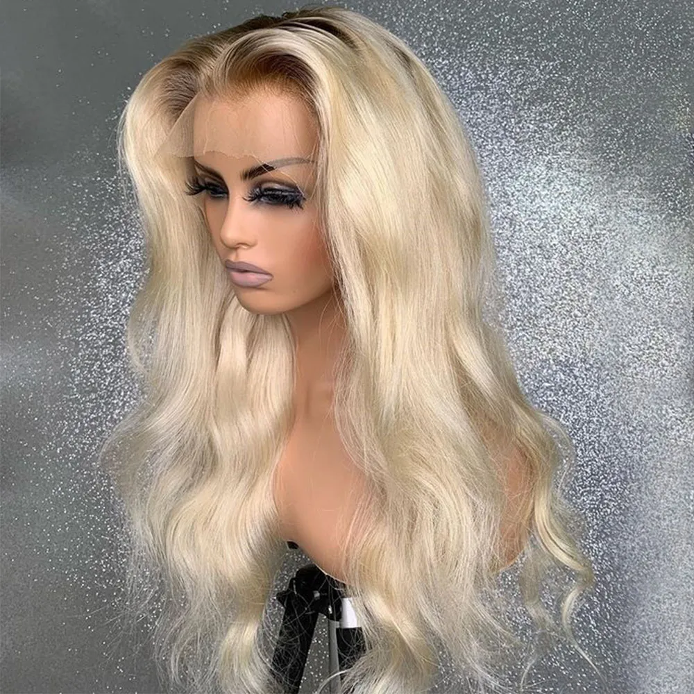 Ombre blond body wave synthetisch voor vrouwen 30 centimeter lange golvende cosplay pruiken t deel kanten pruik hittebestendig