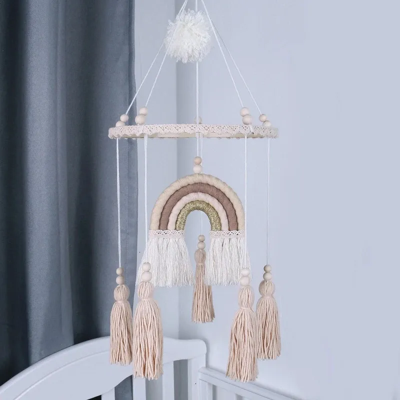 Mobiles Babybedje Mobiele rammelaar Speelgoed Handgemaakt Boho Rainbow Star Tapestry Bed Bell Wind Chime Rammelaars geboren Kids Kinderkamer Slaapkamer Decor 231017