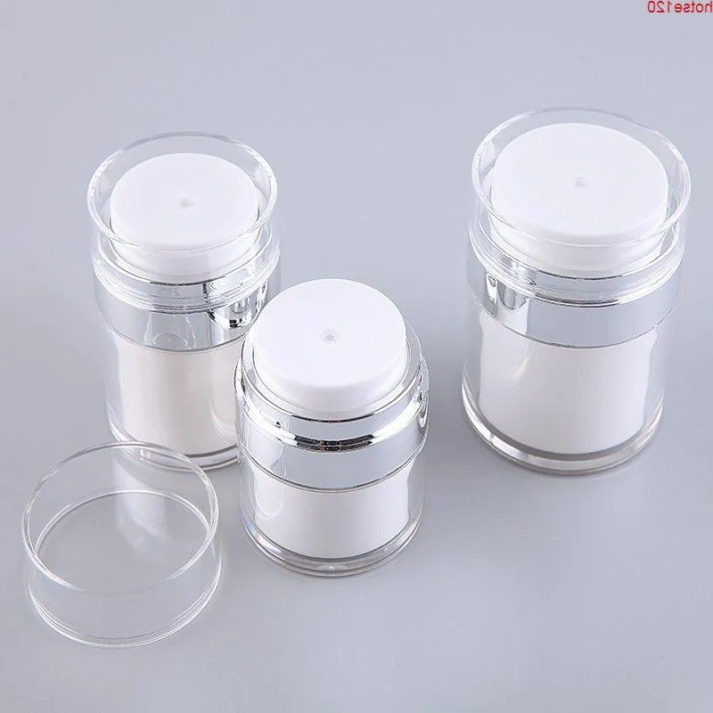 Nuovo 15g 30g 50g Vasetti di crema acrilica vuoti Lattine Pot Top Press Stile Bottiglia sottovuoto Fiale campione Contenitore cosmetico airless 6 pezzi / lotto Ejmuf