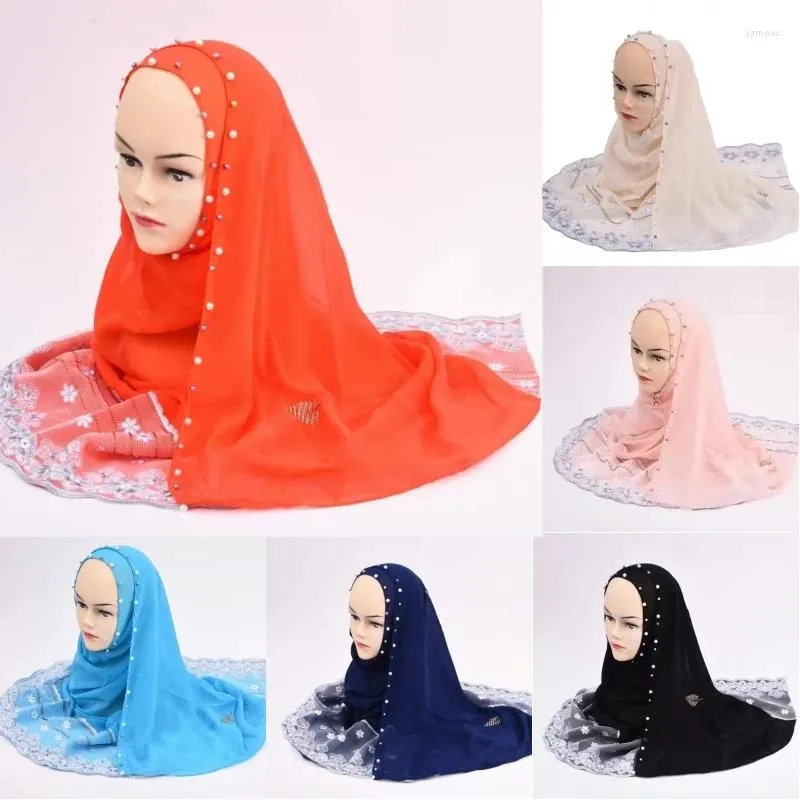 Schals 10 Farben Frauen Spitze Blumenschal Chiffon Plain Hijab Stirnband Wraps Tücher Shaylas Malaysia Kopftuch Muslimische Arabische Kopfbedeckung