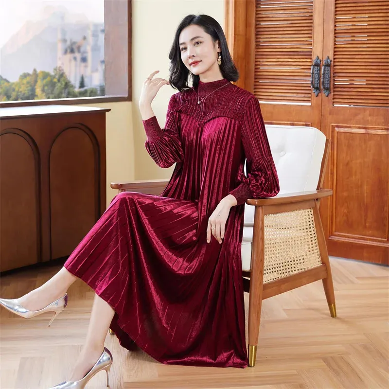 knee length dresses for ladies Woven Velvet Tie-Waist Bateau-Neck Dress