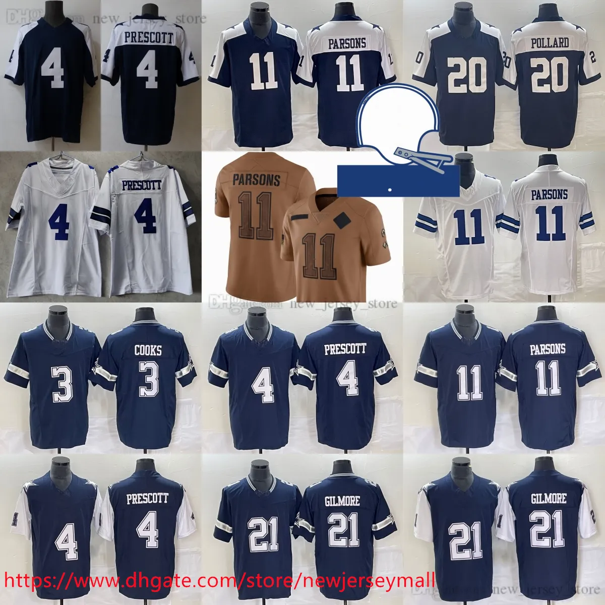 4 Dak Prescott Jersey 2023-24 Yeni Sınırlı Futbol 11 Micah Parsons 21 Stephon Gilmore 3 Brandin Cooks Tony Pollard Forma 1960 Yama Ev Uzak Donanma Beyaz 3. Limited