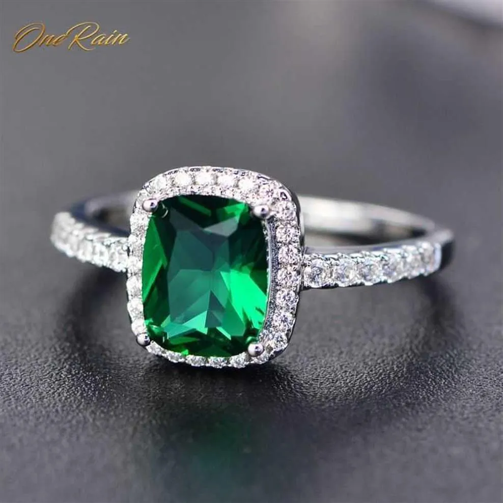 Onerain Classic 100％925 Sterling Silver 7 9mm Gemstone Birtstone Wedding Engagement Women Ring Jewelry Whole Size 5-11 X072839