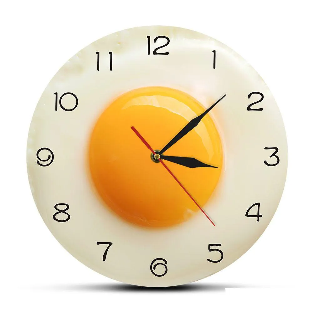 Horloges murales Horloges murales Sunny Side Up Fried Egg Cuisine Horloge 3D Design Plat Petit Déjeuner Alimentaire Art Salle À Manger Décor Intérieur S Dhgarden Dhipr