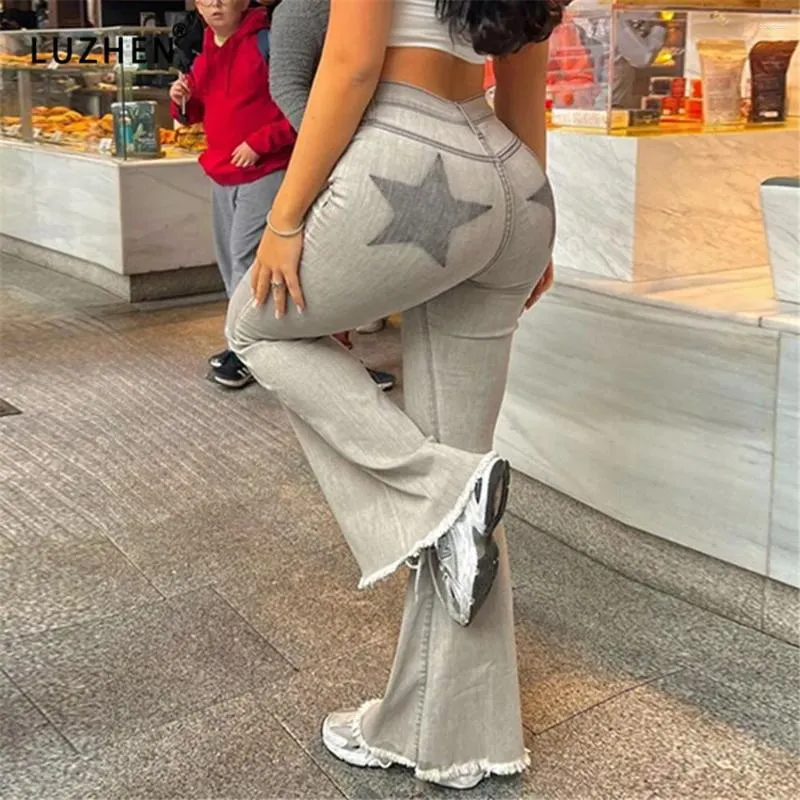 Jeans pour femmes Star Print Y2K Flare Femmes Skinny Taille Haute Streetwear Gris Basic Denim Pantalon Harajuku Pantalon de mode coréenne 2023