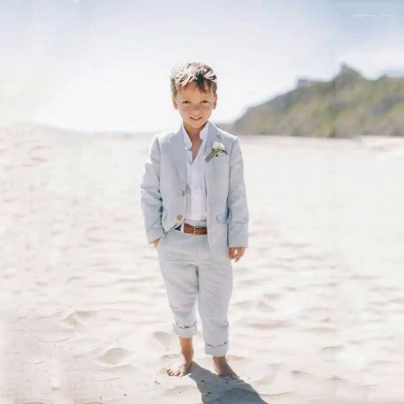 Men's Suits Summer Beach Wedding Blue Linen Baby Boys Suit Costume For Boy 2023 Kids Blazers Formal Wear Children Clothing