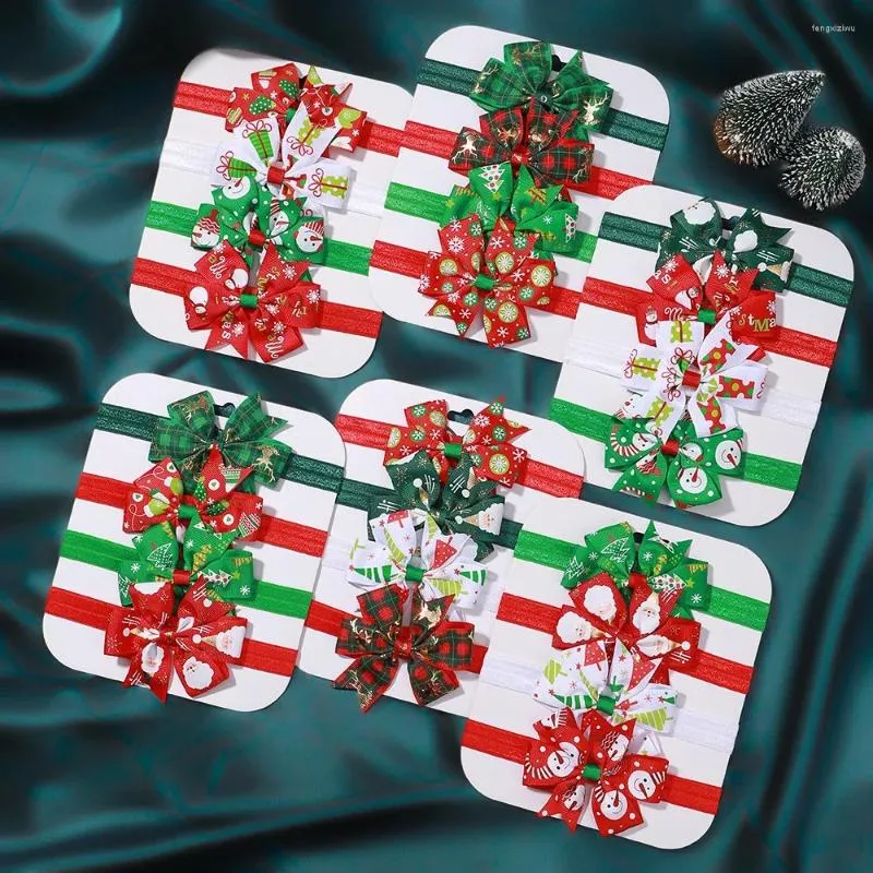 Acessórios para o cabelo 4pcs/lote de impressão de Natal Bandada de cabeça para crianças decoração de festas de ano para crianças, banda de turbante de turbano, presente de bebê