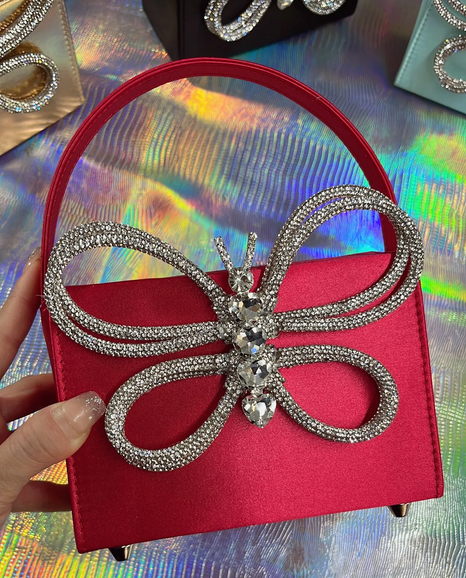 Y2K Gen Z Satin Square Bag With Butterfly Rhinestones 23 Collection