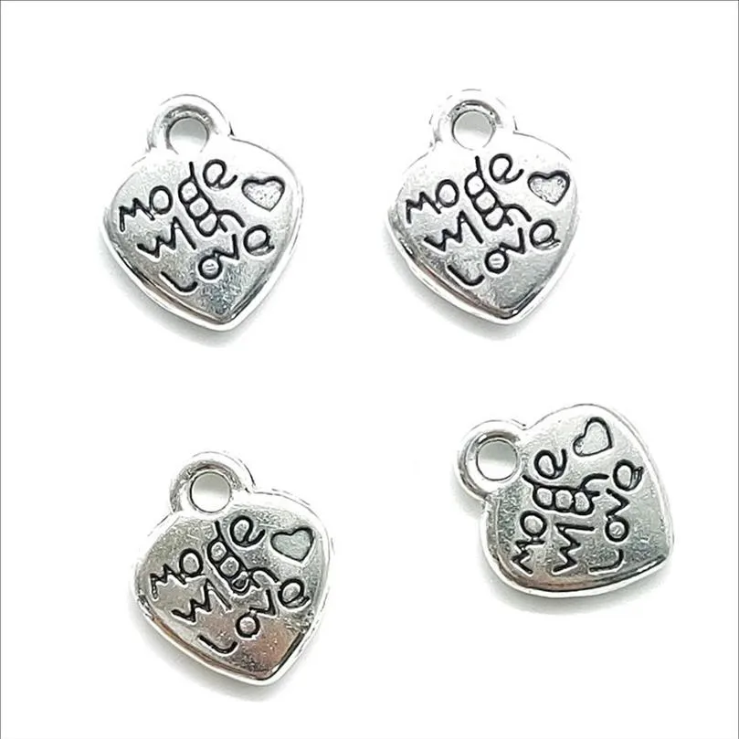 Lot 200pcs Made with love Heart Antique Silver Charms Pendants For Jewelry Making Bracelet Necklace Earrings 12 10mm DH0855277x