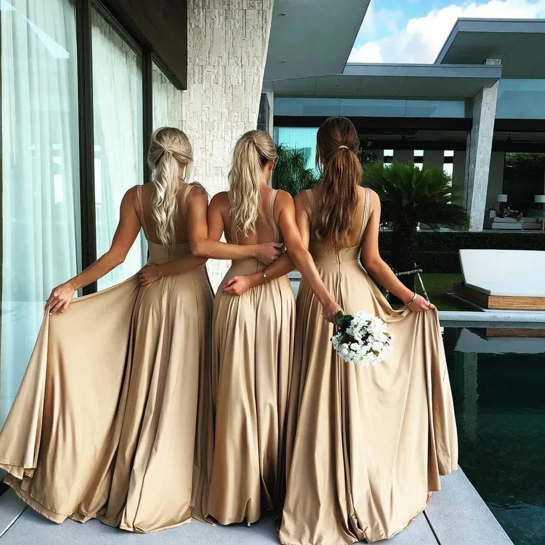 dhgate bridesmaid dresses Affordable Mermaid ivory satin bridesmaid dresses with Spaghetti Straps and Sweep Train for Garden, Country, Wedding Guests, Maid of Honor