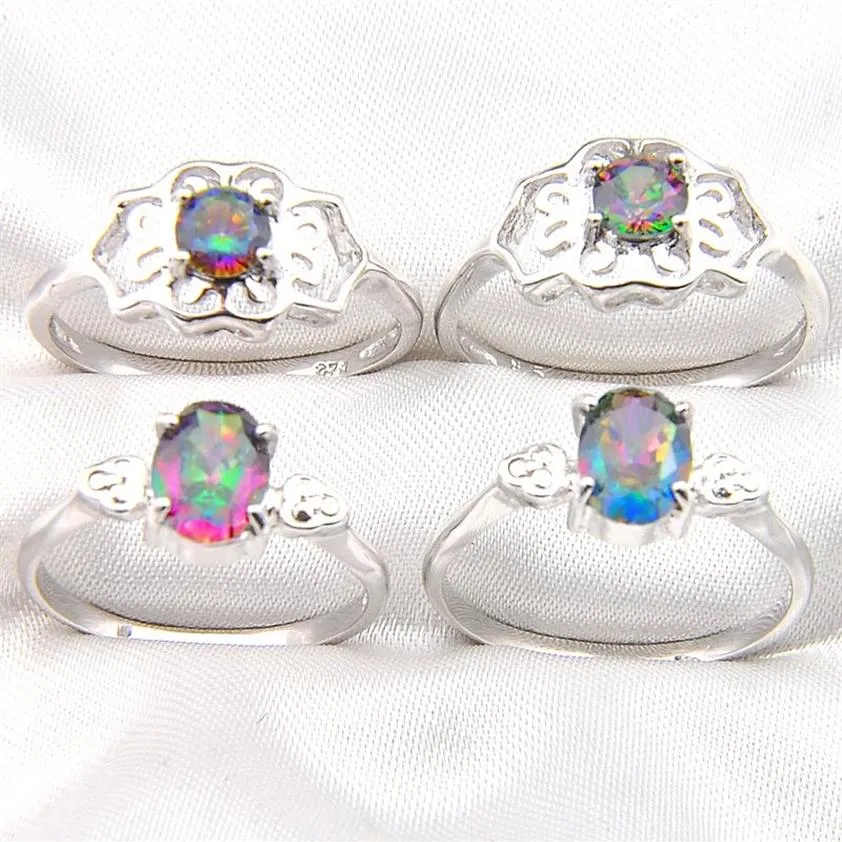 10 pezzi arcobaleno topazio mistico gemme anello in argento sterling 925 per le donne gioielli da sposa Engagemet partito americano Australia Holi2562