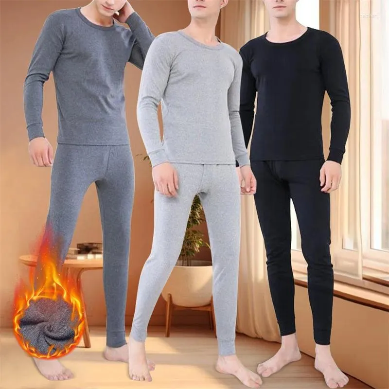 Biancheria intima termica da uomo DIHOPE Autunno Inverno Set senza soluzione di continuità Uomo O-Collo Addensare Slim T-shirt a maniche lunghe Johns 2 pezzi Suit