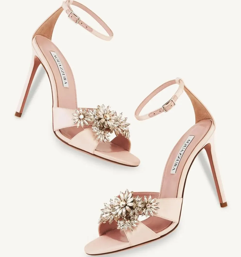 Women Luxury Women Aquazzuras Sandals Shoes Flower Flower-Like Jewelsments Thin Thined Shiletto Heels Wedies Party Wedding with Box EU35-43