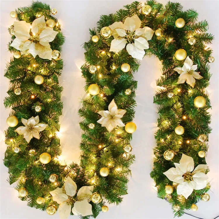 Dekoracje świąteczne 27 m rattan z kwiatem LED Wew wieniec do drzwi wiszący