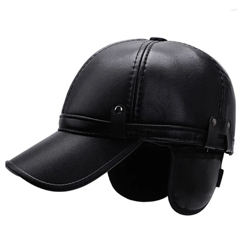 Casquettes de baseball en Faux cuir PU pour hommes, casquette de Baseball chaude en peluche épaisse, couvre-oreilles, chapeau de cyclisme résistant au froid