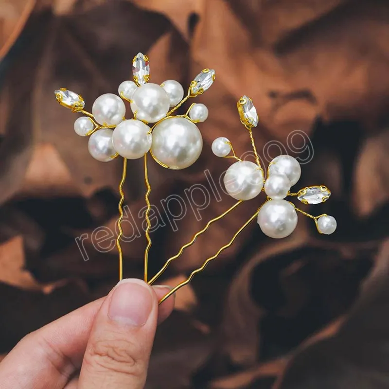 2st Simple Hairpin Wedding Hair Accessories Pearl U-Shaped Hair Clips Fashion Girls Brud Tiaras Headwear Marrige Hair Jewelry