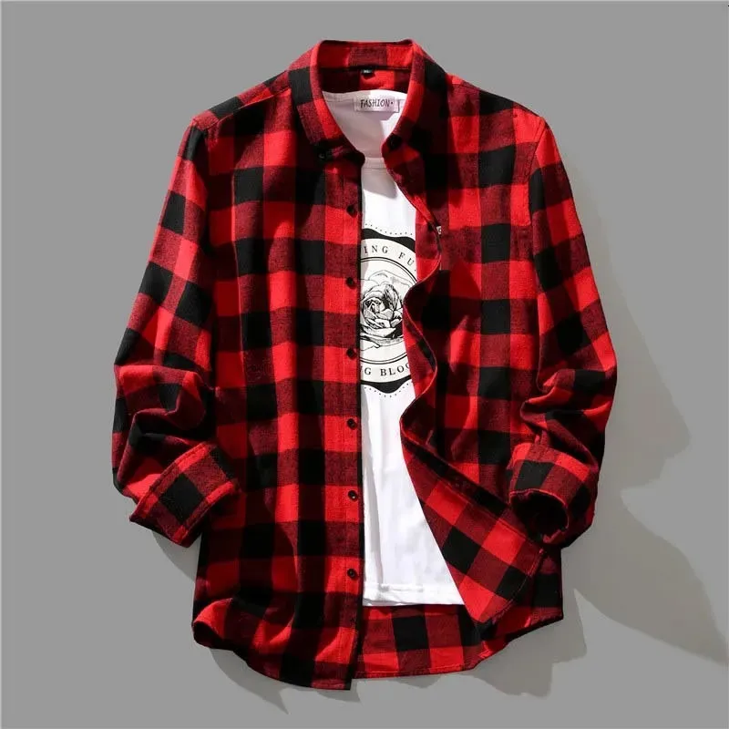 Mäns avslappnade skjortor Mäns koreanska mode Black White Plaid Shirt Loose Long-ärmad avslappnad stiliga toppar Skjortor och blusar 231018