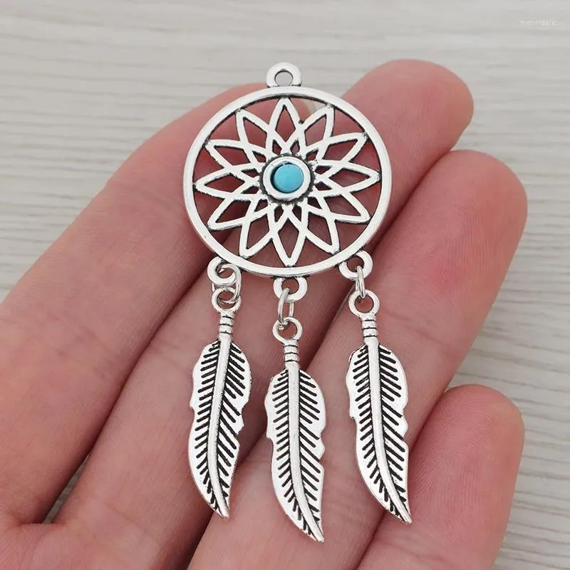 Hangende kettingen 6 x Tibetaanse zilveren kleur veer Dream Catcher ronde charmes hangers voor doe -het -zelf ketting sieraden maken vinden van accessoires