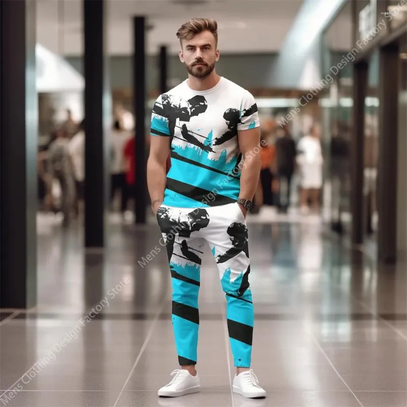 Men's Tracksuits 2023 Men Short Sleeve T-Shirt Pants Colour 3D Printed Two Piece Sets Tracksuit Fashion Casual Streetwear T Shirt For