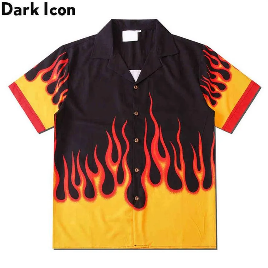 Camicia Dark Icon Flame Camicia da uomo Vintage Street Camicia da uomo estiva Camicia hawaiana Abbigliamento uomo 210610252s