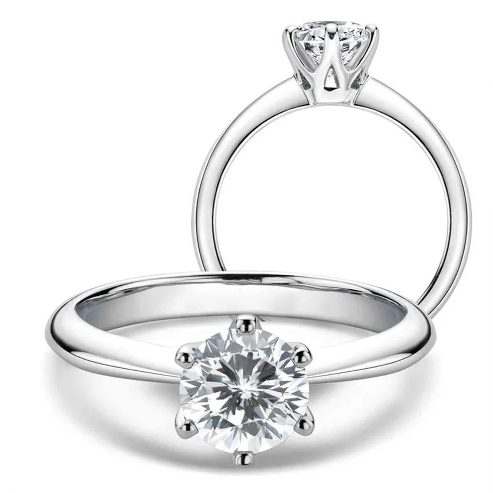 LESF Moissanite Diamond 925 Silver Engagement Ring Classic Round Women's Wedding Gift Size 0 5 1 0 Carat295u