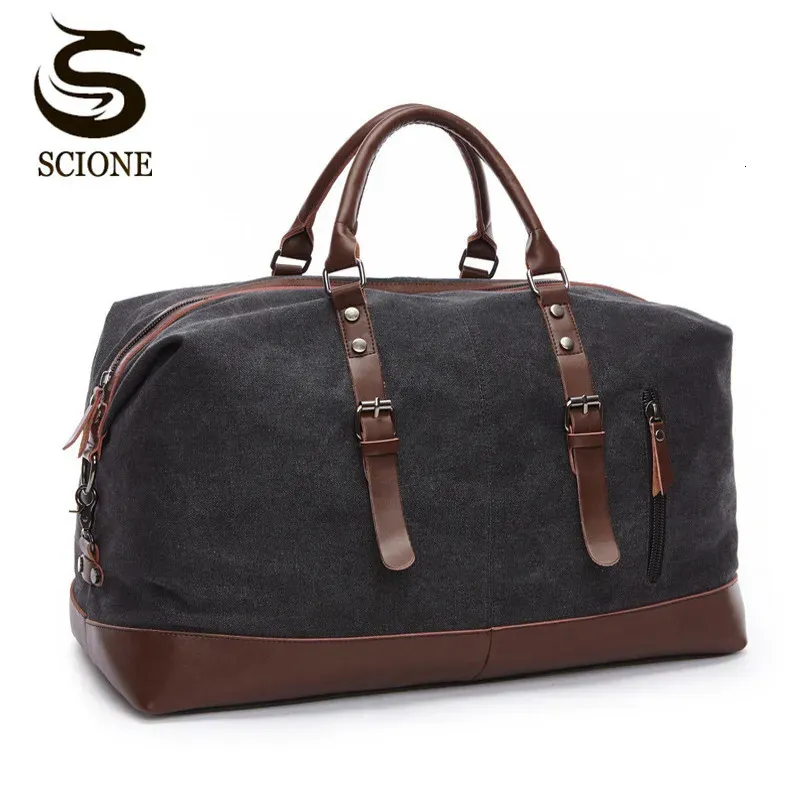 Duffel Bags Scione Canvas Leather Men Travel Bags only Luggage Bag Men Duffel Bag