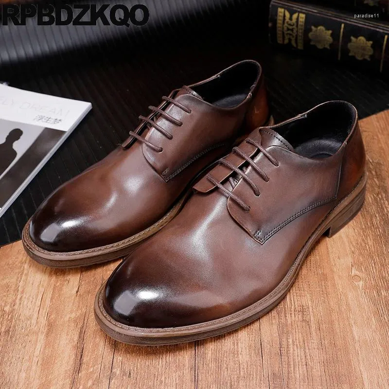 Sapatos de vestido Homens Derby Couro 12 Wide Fit Escova Formal Marrom 46 Couro Genuíno Lace Up Tamanho Grande 47 13 Oxfords Round Toe Flats