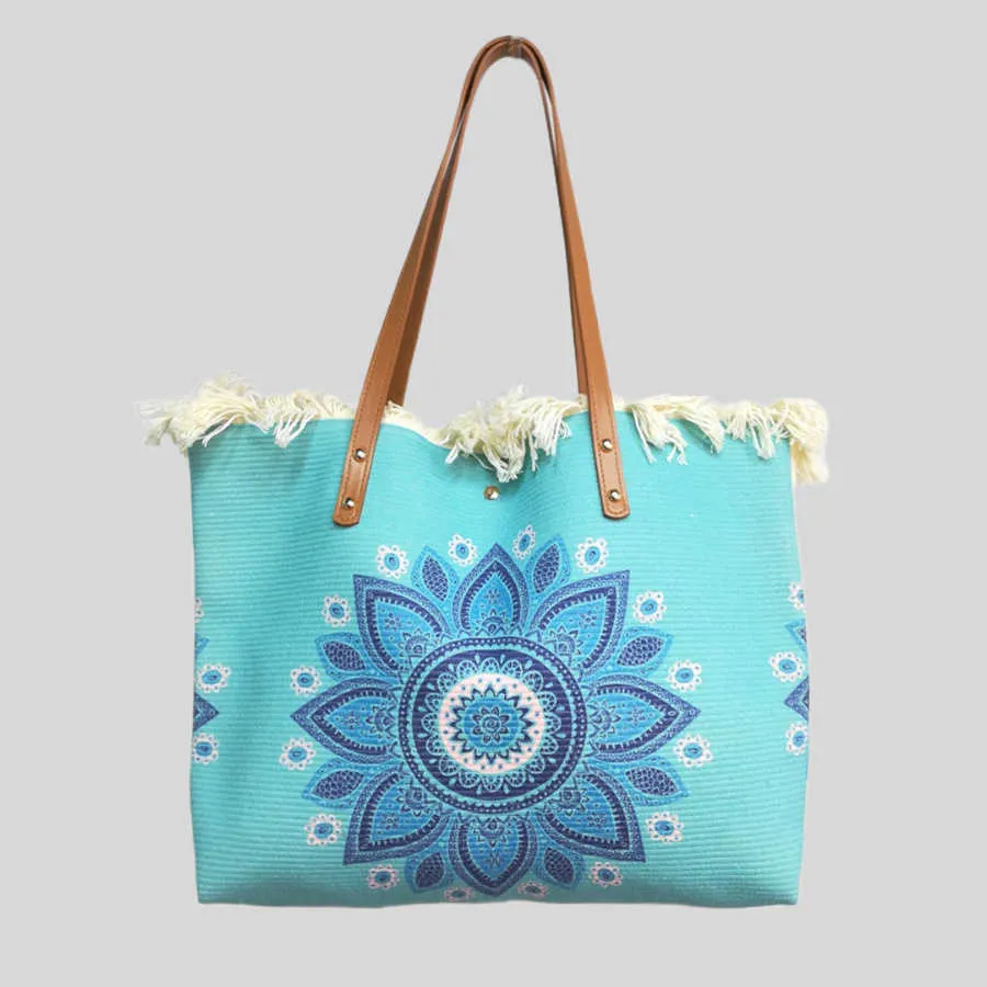 Ny Tassel Canvas Mommy Tote Bag Women's Bohemian Ethnic Style axelväska stor kapacitet resväska