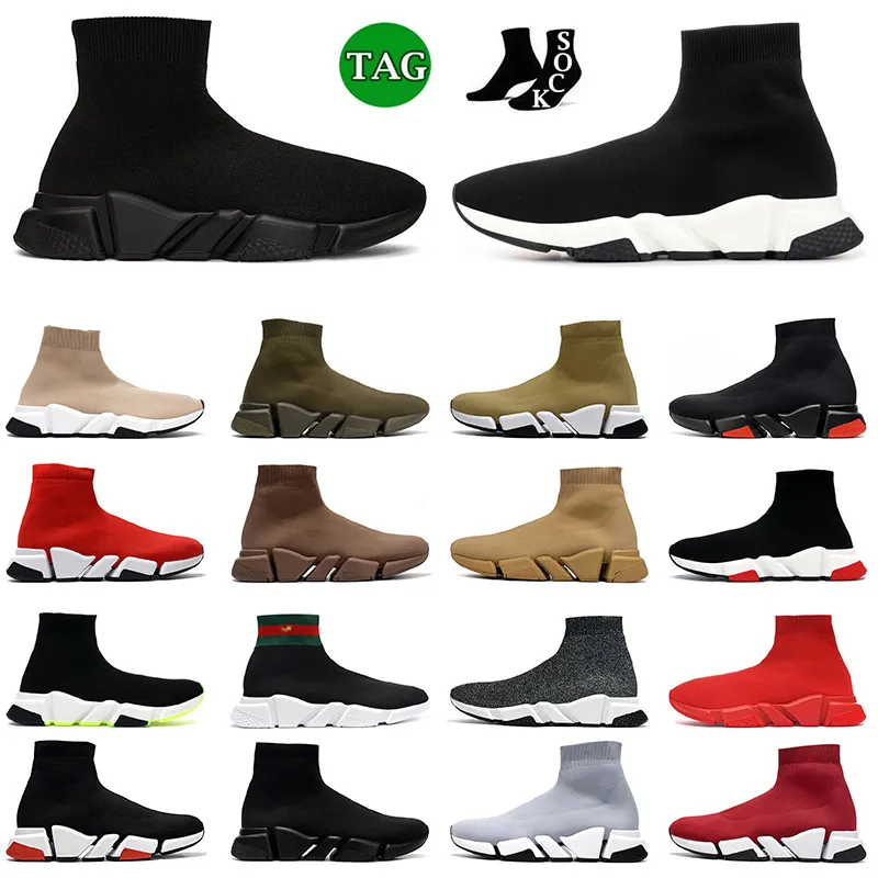 Designer Socks Casual Shoes Platform Mens Womens Shiny Knit Speed ​​2.0 1.0 Trainer Triple Black White Master Emed Paris Boots Runner Sneakers Gratis frakt