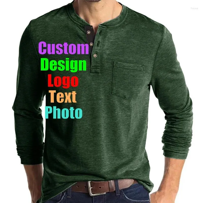 Men's T Shirts 2023 Custom LOGO Text Picture Autumn Winter European American Long Sleeve Round Neck Pocket T-Shirt