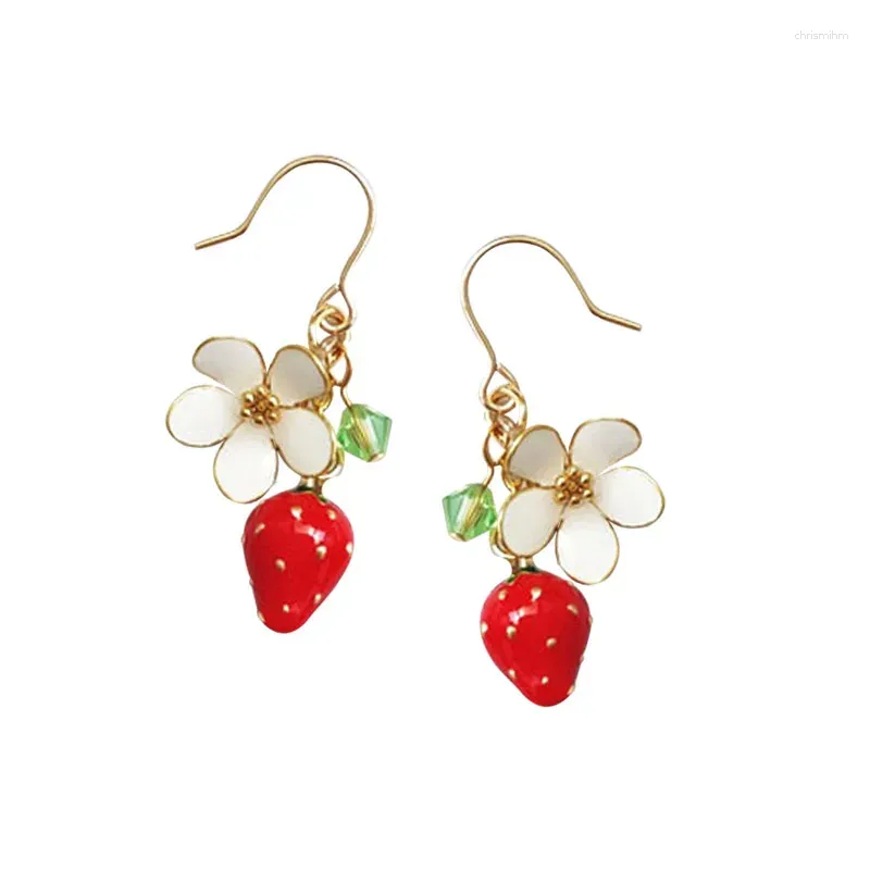 Dingle örhängen 1 par kvinnors söta söta blomma jordgubbe pendell smycken öron krokar smycken kostym tillbehör flicka gåva