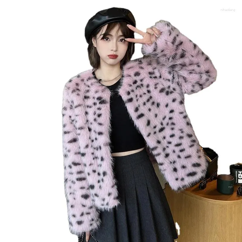 Damen Pelz ZXRYXGS Eleganter Stil Zauberfarbe Leopard Faux Jacken Mantel 2023 Herbst Winter Kleidung Verdickte Warme Mode