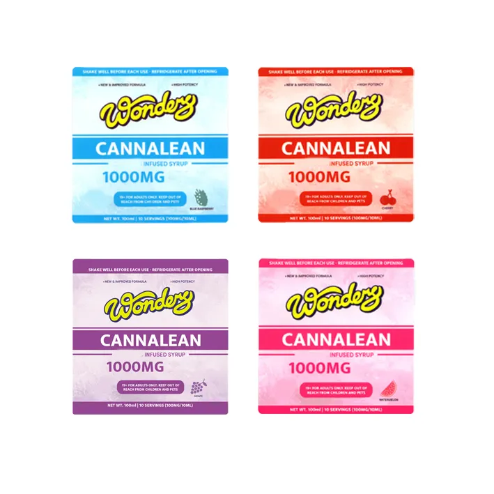 Partihandel Cannalean 100 ml 4oz Cherry Paper Stickers Sirap 1000 mg Bottle Mix Flavors Etikettförpackning