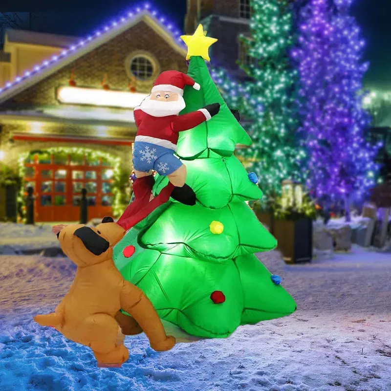 Weihnachtsdekorationen Weihnachten aufblasbarer Weihnachtsmann LED Growwing Reitender Eisbär schüttelnder Kopf aufblasbare Puppe Outdoor Garten Weihnachtsdekoration 2024 231019