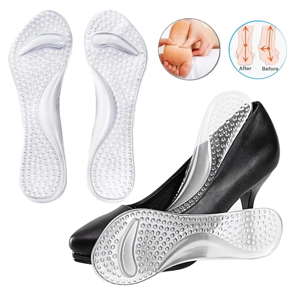 Pièces de chaussures Accessoires Semelles orthopédiques pour femmes Chaussures Pieds plats Support de voûte plantaire Gel de silicone Talons hauts Inserts Coussinets de massage des pieds 231019