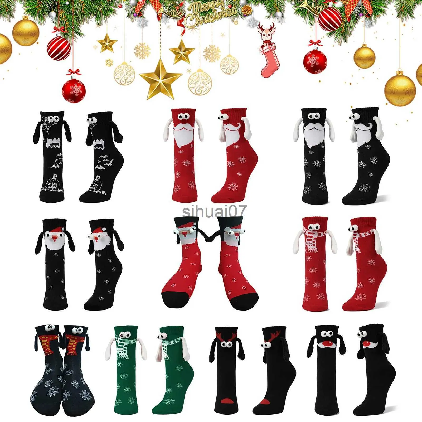 Décorations de Noël Couples d'Halloween de Noël tenant des chaussettes de coton doux et respirant Coton Coton Fournitures de fête X1019