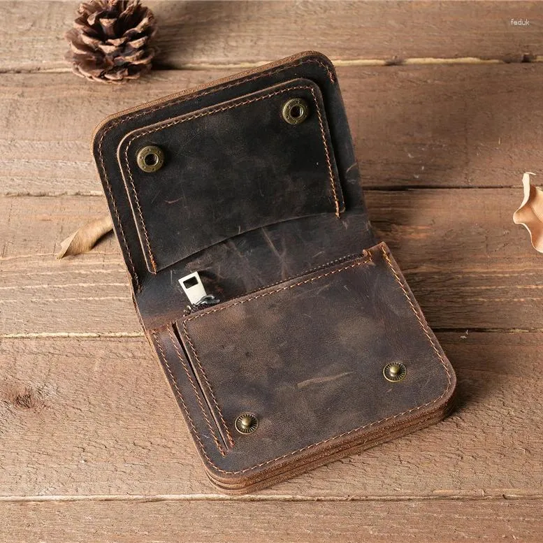 Carteiras Handmade Vintage Carteira de Couro Genuíno para Homens com Bolso de Moeda Personalizado Mens Zipper