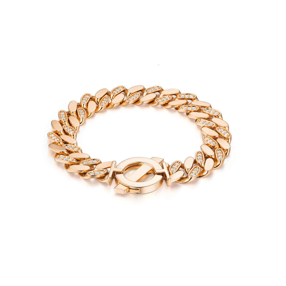 Vlove Hip Hop Diamond Miami Cuban Chain 14K Real Gold Personality Trend Bracelet